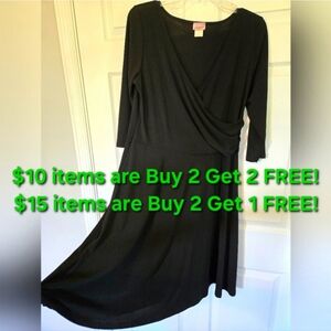 SUNNY USA BLACK WRAP STYLE A-LINE DRESS